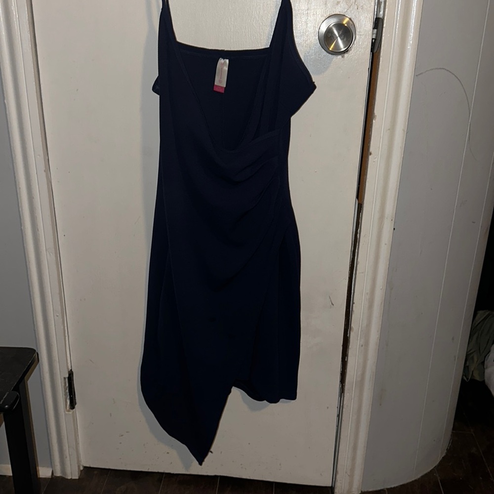 Left Side Slit Navy Blue Dress